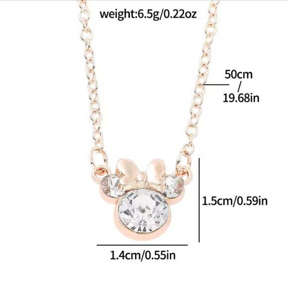 Minnie Park Icon Bow Necklace S925 Silver Rose Gold Plated Cubic Zirconia 19.68" - Picture 12 of 12